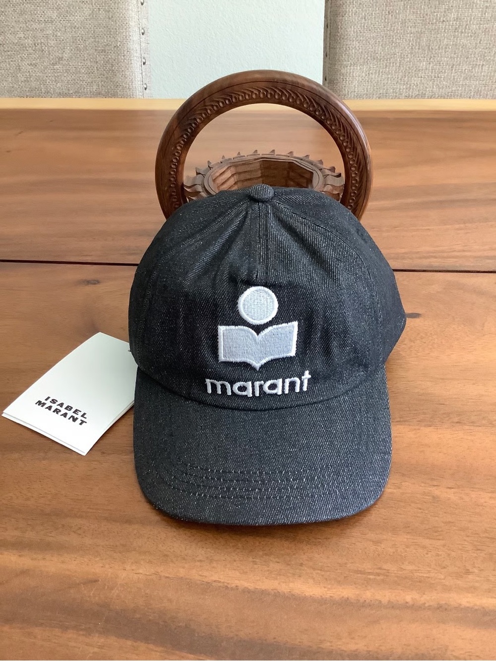 Isabel Marant Black Denim Logo Baseball Cap